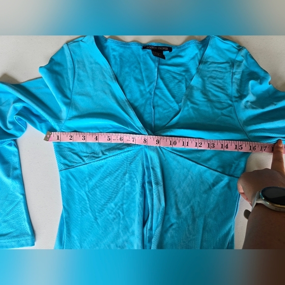 Boston Proper Turquoise Blue Stretch Bell Sleeve Dress Womens Size 8. - Picture 4 of 6
